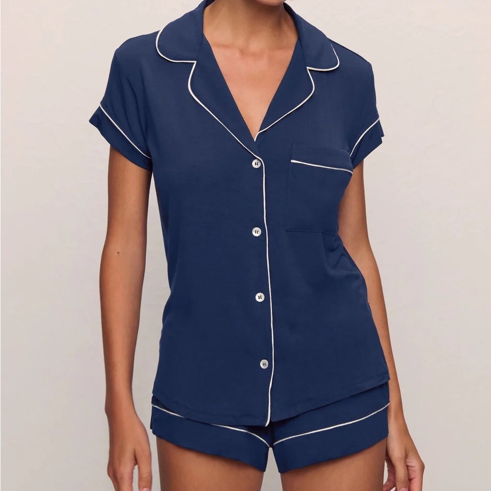 Eberjey Navy Pajama Set with White Trim
